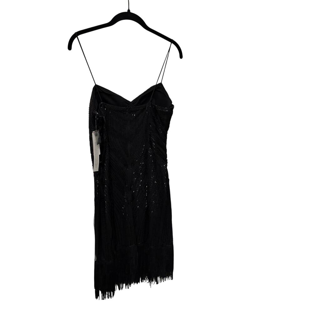 Aidan Mattox Black Spaghetti Strap Beaded Fringe Mini Dress Size Medium - Picture 4 of 6